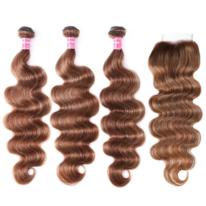 UNice Hair Reddish Brown Body Wave Bundles With 4x4 Closure 100% Human Hair 2/3/4 PCS Bundles And Closure Can Make 250% Lace Wig