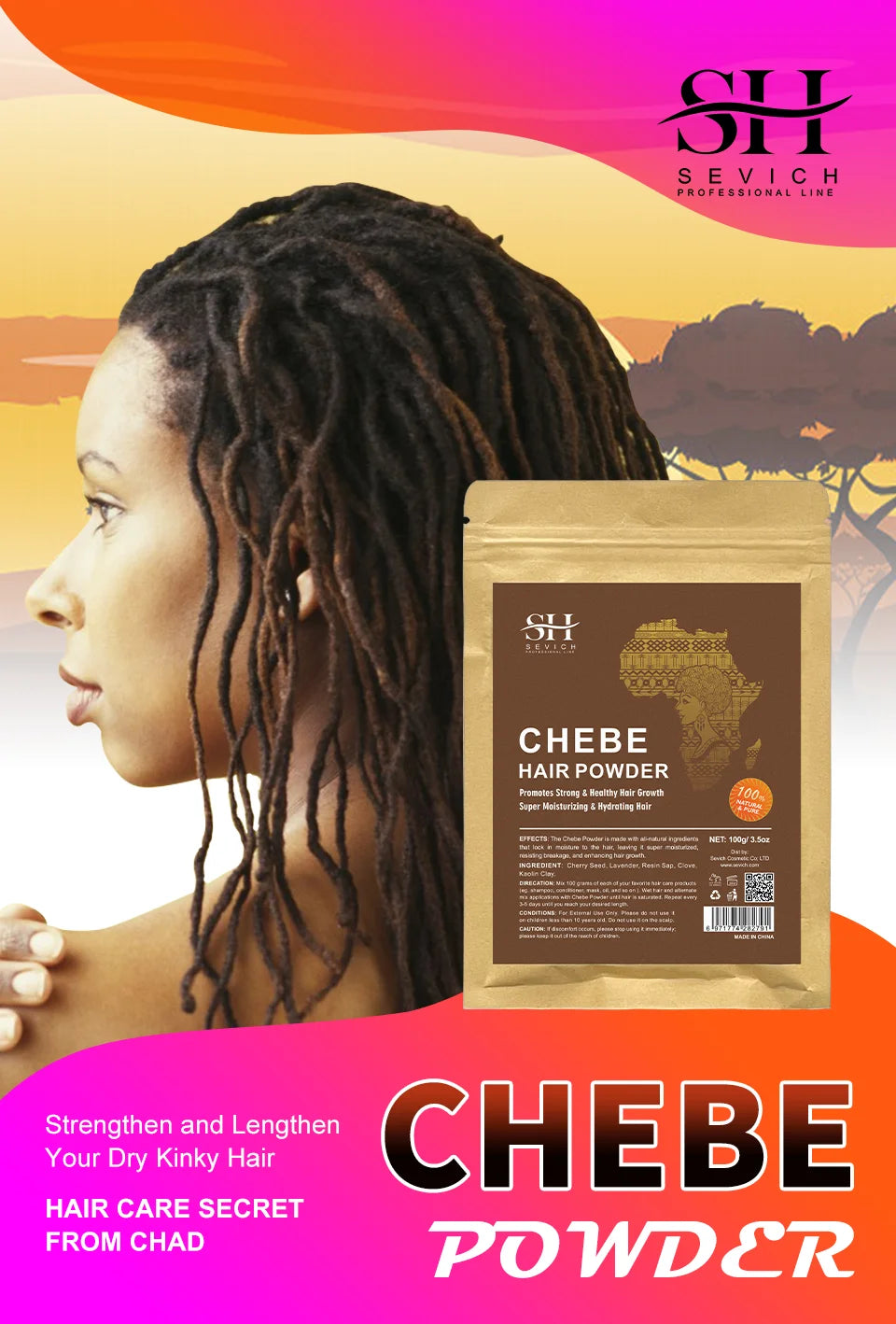 Sevich 100% Chebe Powder Effective Growthing Hair Improves Hair Density Nourishes Follicles Fast Regrowth Hair Product 100g