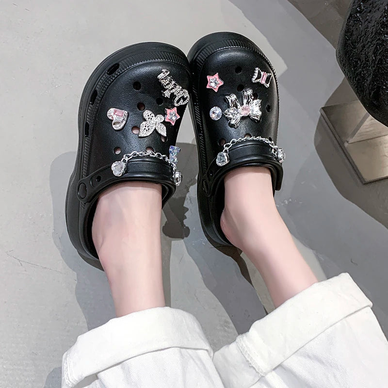 Crystal Butterfly Platform Sandals Women 2025 Summer Non Slip Eva Clogs Garden Shoes Woman Cozy Thick Sole Beach Sandals Female