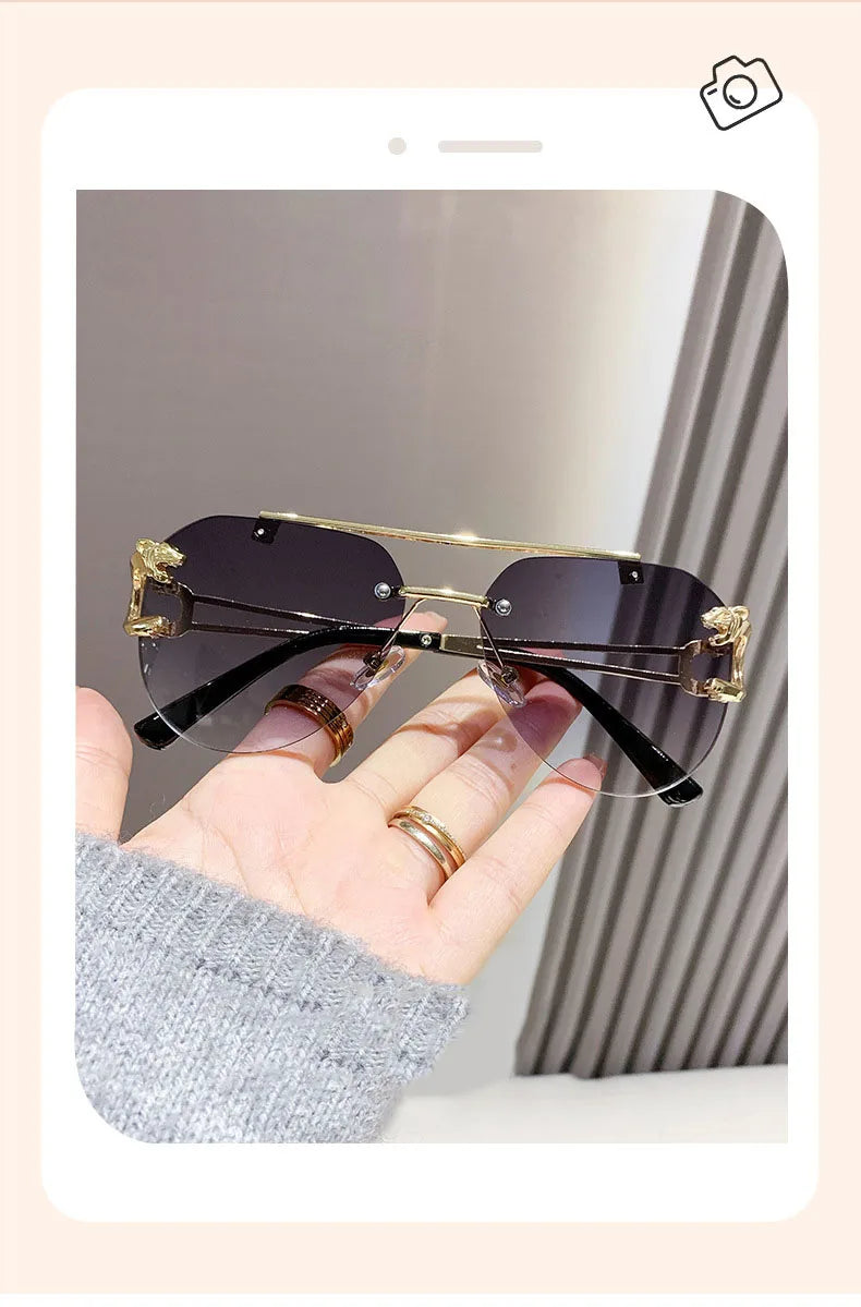 Rimless Designer Sunglasses Women Trendy Luxe Fashion Sunglasses Men Vintage Glasses Lentes De Sol Mujer Lunette Soleil Femme