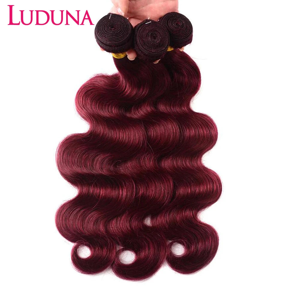 Luduna Burgundy 99j Body Wave Bundles Brazilian Red Color Human Hair Bundles 1/3/4 Pcs Hair Extensions Body Weave Colored Bundle