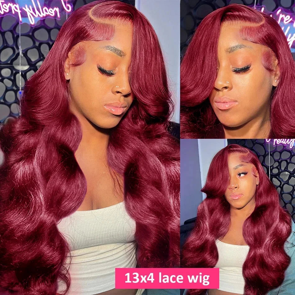 99j Burgundy Body Wave Human Hair 13x6 Hd Transparent Lace Front Wig 13x4 Curly Colored 30 40 Inch Brazilian Hair For Women