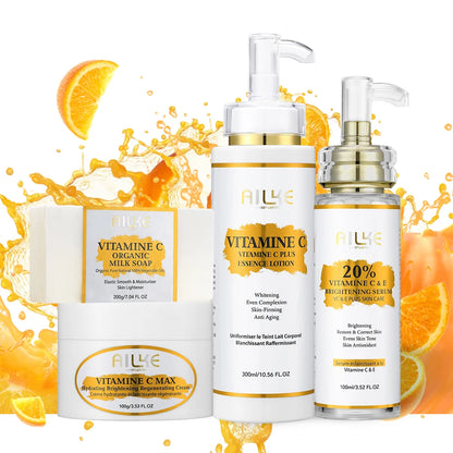 AILKE Vitamin C Skin Care Set, with Lightening Body Lotion, Even Skin Tone Cream, Whitening Serum, Brightening Soap