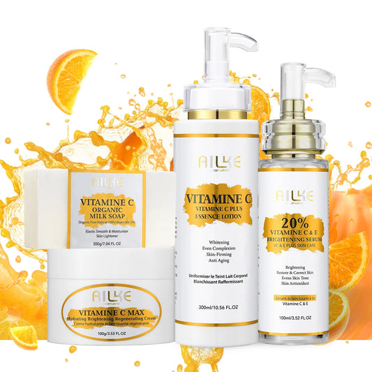 AILKE Vitamin C Skin Care Set, with Lightening Body Lotion, Even Skin Tone Cream, Whitening Serum, Brightening Soap