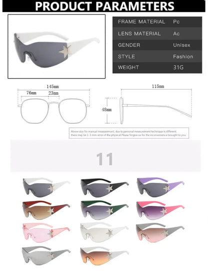 Sports Punk Sunglasses Goggle Y2k Luxury Brand Designer Sun Glasses Shades One Piece Around Eyewear Female Five Star Eyeglasses