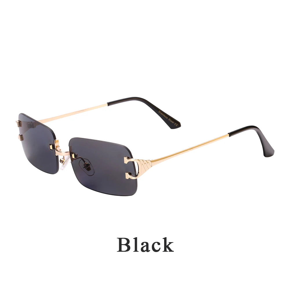 Ruiao 2025 rimless sunglasses UV400 fashion square metal glasses for men women designer man's brand sun shades for outdoor