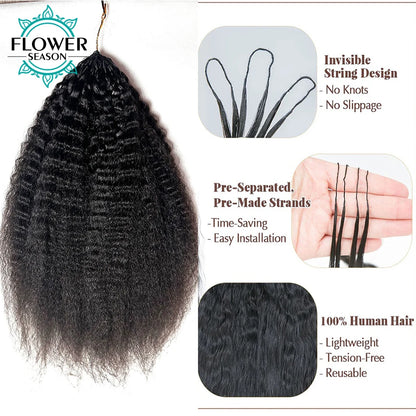 Kinky Straight Crochet Human Hair Extensions Knotless Pre-Separated Crochet Hair Reusable 60g 50strands Natural Black for Women