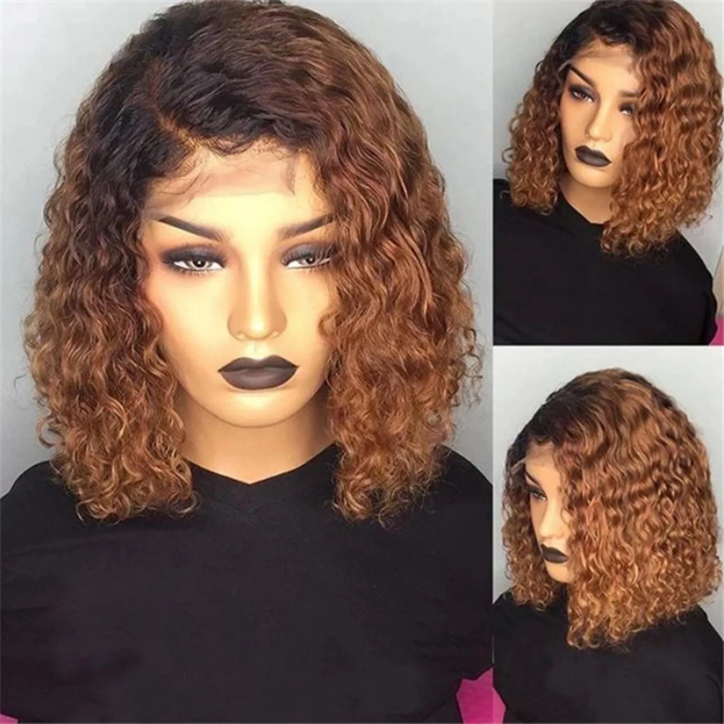 Natural Bob Wig Human Hair Small Curly Wig European And Wigs Women'S Gradient Color Short Curly Hair Synthetic For Cosplay