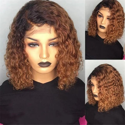 Natural Bob Wig Human Hair Small Curly Wig European And Wigs Women'S Gradient Color Short Curly Hair Synthetic For Cosplay