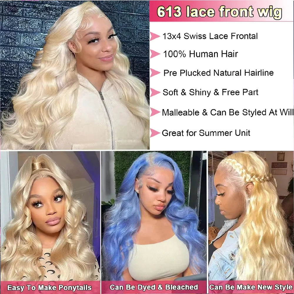 13x4 Honey Blonde Lace Front Wig Human Hair Wigs For Women Brazilian Hair Pre Plucked 30 32 Inch Body Wave 613 Lace Frontal Wig