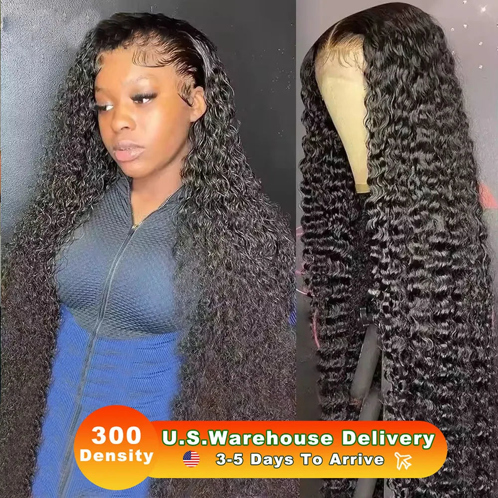 250 Density HD 13X6 Transparent Deep Water Wave Curly Human Hair Lace Frontal Wig 30 34 Inch 13X4 Lace Front Human Hair Wigs