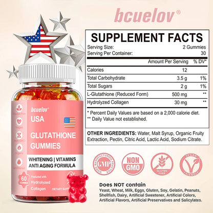 Glutathione Collagen Gummies - for Skin Care, Whitening, Anti-aging, Liver Support, Antioxidants, Immune System 60 Gummies