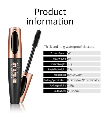 QIC Eyelash Mascara XPTTEE WELIGHL Lasting Mascara & Eyeliner Waterproof Thick Long Curly Silicone Eyelash Brush 4D Mascara