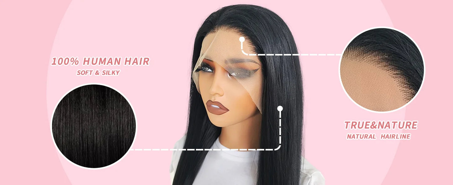 250 Density 13x4 HD Transparent Lace Front Human Hair Wigs 13x6 Straight Lace Frontal PrePlucked Brazilian Remy Wig For Women