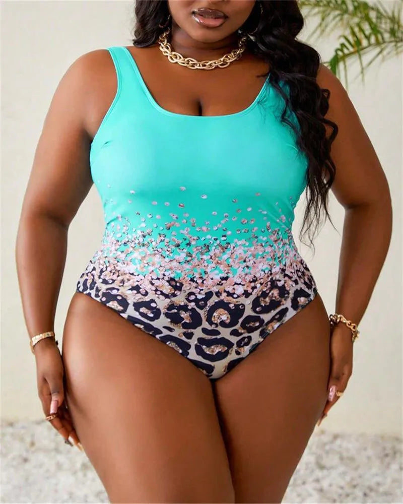 VigoJany 2025 Sexy Print 2 Piece Plus Size Swimwear Women Chubby Strapped Curvy One Piece Swimsuit Lady Beach Large Bathing Suit