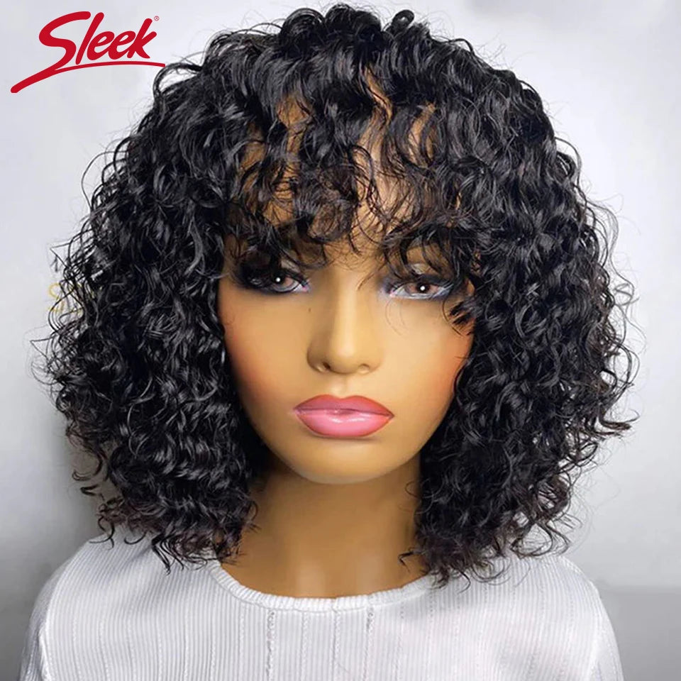 Jerry Curly Short Bob Human Hair Wigs With Bangs Wear To Go Glueless Wig Highlight Honey Water Wave Blonde Colored Wig For Women