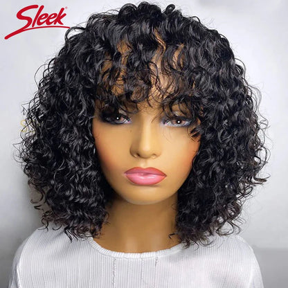 Jerry Curly Short Bob Human Hair Wigs With Bangs Wear To Go Glueless Wig Highlight Honey Water Wave Blonde Colored Wig For Women