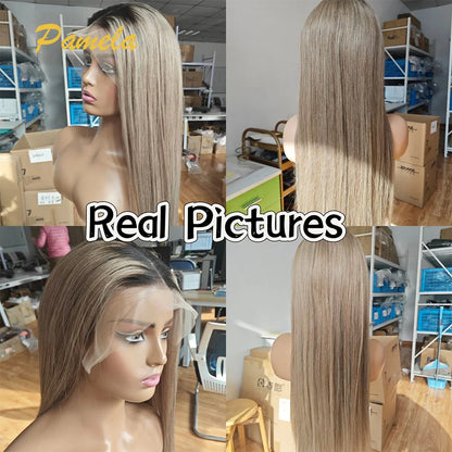 Grey Blonde 13x4 Full Lace Front Wig 4x4 Ash Blonde Bone Straight HD Transparent Lace Closure Frontal Human Hair Wig For Women