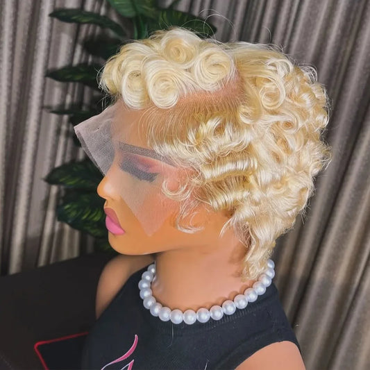 613 Blonde Pixie Cut Short Bob Loose Wave Human Hair Wigs Chocolate Brown Short Bob 13x4 Transparent Lace Front Wigs Preplucked