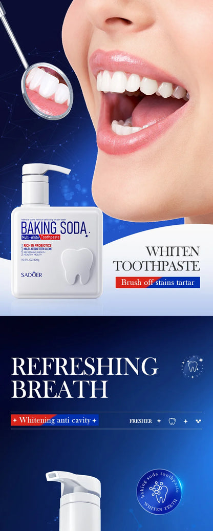 Baking Soda Probiotic Whitening Toothpaste To Remove Yellow Teeth Stains and White Teeth Removal Clean Teeth Fresh Mouth 300g