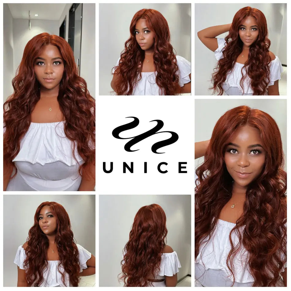 UNice Hair Reddish Brown Body Wave Bundles With 4x4 Closure 100% Human Hair 2/3/4 PCS Bundles And Closure Can Make 250% Lace Wig