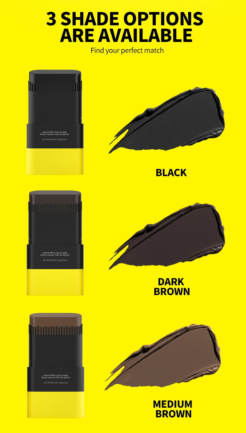 SEVICH 3 Colors Hair Coloring Stick Quickly Covers Gray White Hair Concealer Waterproof Hairline Instant Covering Hair Dye Stick