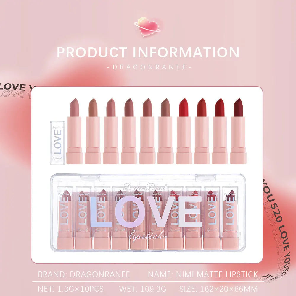 10 PCS Matte Lipstick Kit Free Shipping lip gloss Korean cosmetics LIpgloss Makeup for women Lip pencil cheap make up Beauty