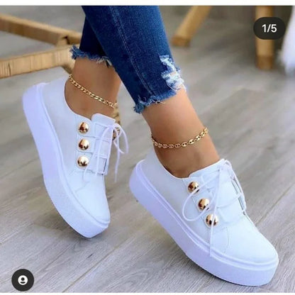 New White Shoes Women 2023 Fashion Round Toe Platform Shoes Size 43 Casual Shoes Women Lace Up Flats Women Loafers Zapatos Mujer