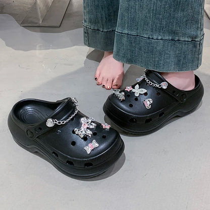 Crystal Butterfly Platform Sandals Women 2025 Summer Non Slip Eva Clogs Garden Shoes Woman Cozy Thick Sole Beach Sandals Female