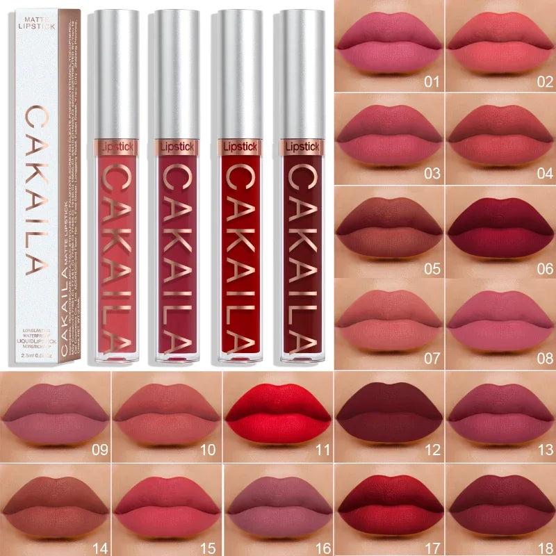 1PC Velvet Matte Lipstick Lip Gloss Light Red Liquid Lip Tint Cream Pigment Long Lasting Silky Texture Lips Women's Cosmetics