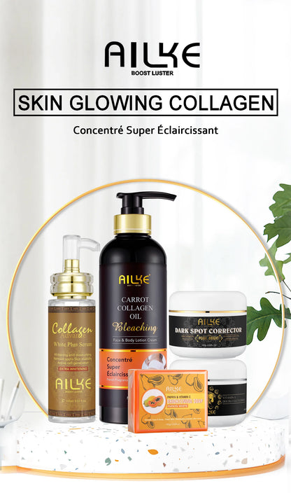 AILKE Collagen 5-in-1 Skin Care Set, Restore Skin Elasticity, Smooth Skin, Brighten, Even Skin Tone,For Face And Body Use Kit
