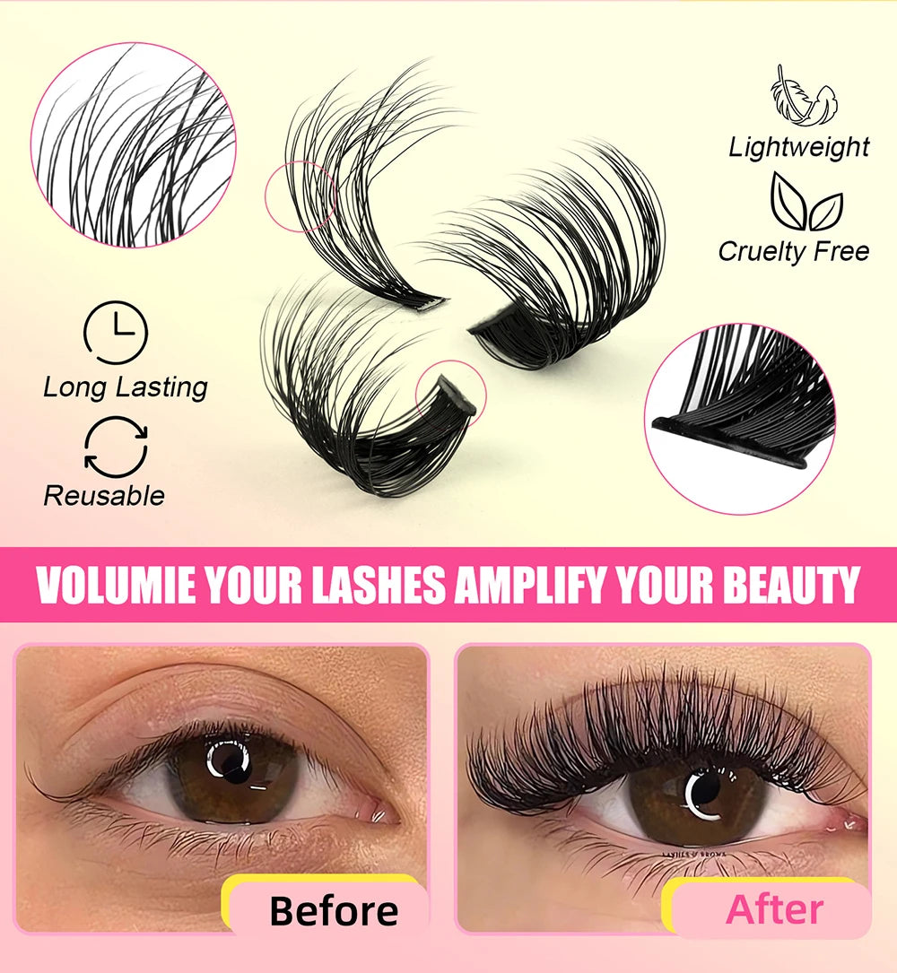 Individual Lashes 20-100D 280pcs Cluster Lashes Natural Look Mixed Tray DIY Eyelash Extension Volume Lash Clusters Eyelashes