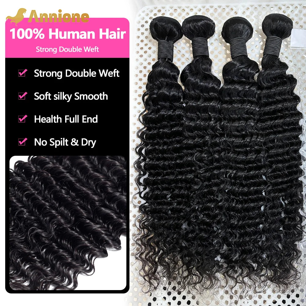 Curly Deep Wave Human Hair Bundles 30 32 Inch 4/3/1PCS Bundles Raw Hair 100% human hair Brazilian Hair Bundle Weaving Extensions