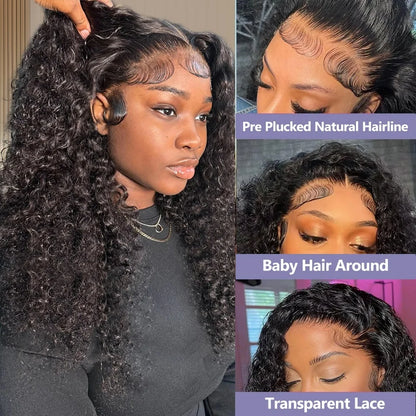 Curly Short 100% Human Hair Wig 200% Density Deep Wave Bob Wigs 13×4 Lace Front Black Brazilian Remy Wig for Women 12 14 Inch