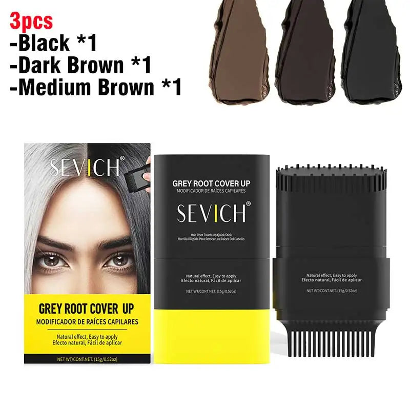 SEVICH 3 Colors Hair Coloring Stick Quickly Covers Gray White Hair Concealer Waterproof Hairline Instant Covering Hair Dye Stick