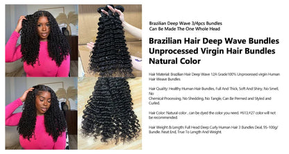 Curly Deep Wave Human Hair Bundles 30 32 Inch 4/3/1PCS Bundles Raw Hair 100% human hair Brazilian Hair Bundle Weaving Extensions