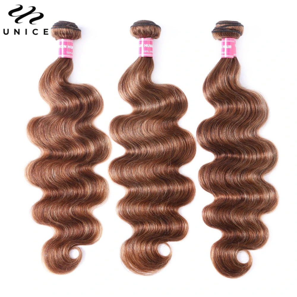 UNice Hair Reddish Brown Body Wave Bundles With 4x4 Closure 100% Human Hair 2/3/4 PCS Bundles And Closure Can Make 250% Lace Wig