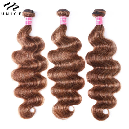 UNice Hair Reddish Brown Body Wave Bundles With 4x4 Closure 100% Human Hair 2/3/4 PCS Bundles And Closure Can Make 250% Lace Wig
