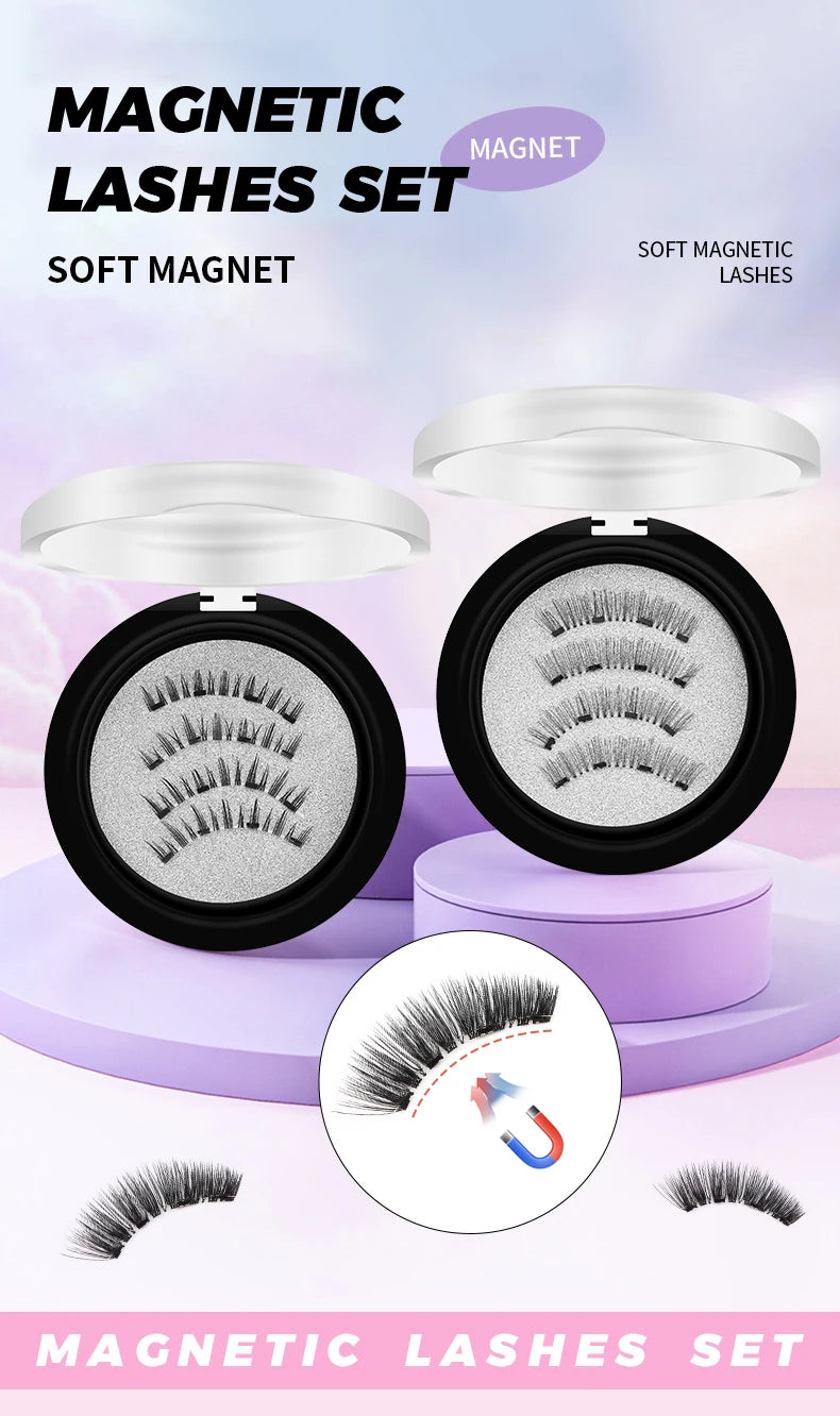DINGSEN Magnetic Eyelashes 3D Natural False Eyelashes Reusable 4pcs Magnet Clip Set Lashes Extension makeup Tweezers Lash Set