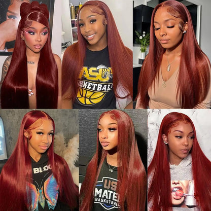 Reddish Brown Straight 13x6 Hd Lace Frontal Human Hair Wig Pre Plucked 13x4 Lace Frontal Wig Brazilian Human Hair Wigs For Women