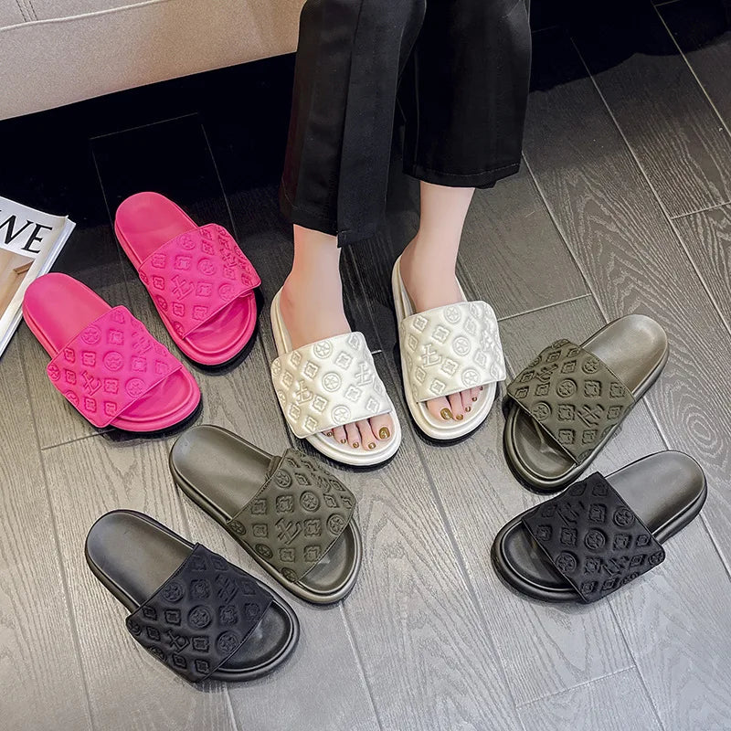 Ladies Magic Sticker Flat Slippers 2024 Summer New Designer Luxury Sandals for Women Elegant Home Flat Slippers Zapatos De Mujer