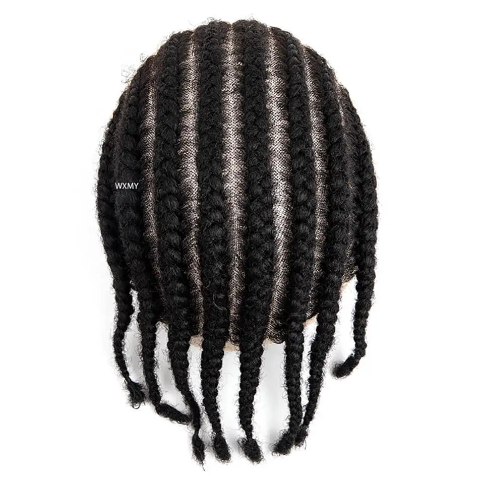 8 Cornrow Braids Full Lace Base Toupee Men's Wig Male Hair Prosthesis Crochet Braids Lace Wigs Human Hair Systems For Black Men
