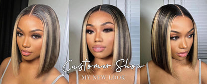 200% 1B/27 Ombre HD 13x4 13x6 Transparent Lace Front Human Hair Wig Pre pluck With Natural Hairline Straight Short Bob Wig