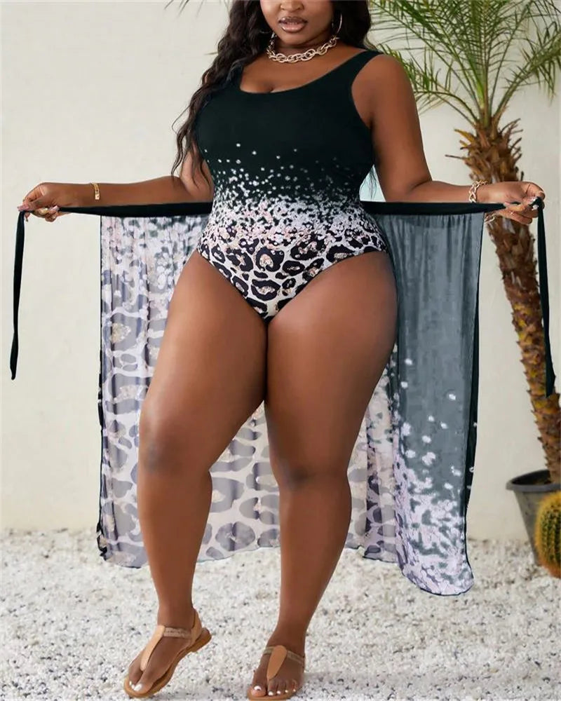 VigoJany 2025 Sexy Print 2 Piece Plus Size Swimwear Women Chubby Strapped Curvy One Piece Swimsuit Lady Beach Large Bathing Suit