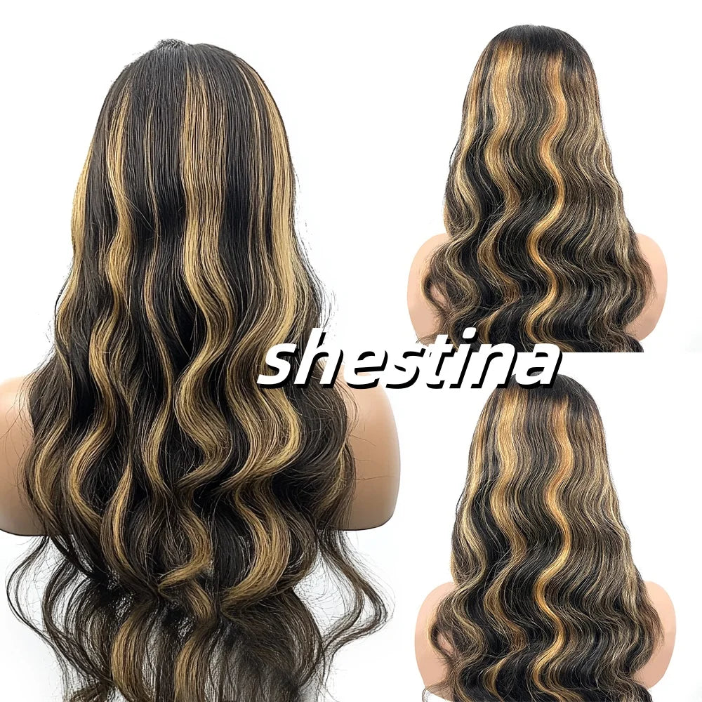 1B/27 Body Wave 13x4 Lace Frontal Highlight Wig Human Hair Brazilian 200 Density 30 Inch Ombre Blonde Colored Human Hair Wigs