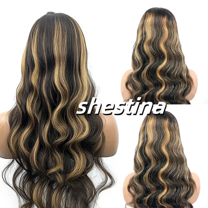 1B/27 Body Wave 13x4 Lace Frontal Highlight Wig Human Hair Brazilian 200 Density 30 Inch Ombre Blonde Colored Human Hair Wigs