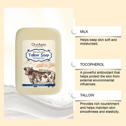 OCEAURA Tallow Soap, Beef Tallow Soap, Pure Tallow Balm Soap Bar for Sensitive Skin - Moisturizes, Soothes, and Hydrates 100g