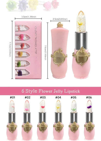 Flower Jelly Lipstick Set Temperature Change Moisturizer Flower Lip Stick Long Lasting Lip Balm Magic Color Change Lip Gloss Set