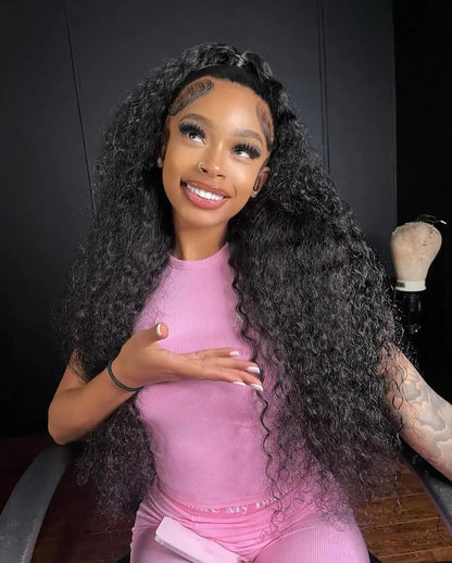 Snwprin 360 HD Full Lace Curly Human Hair Wigs Preplucked 13x6 Lace Frontal Wig Deep Wave Glueless Human Hair Ready To Wear 30In