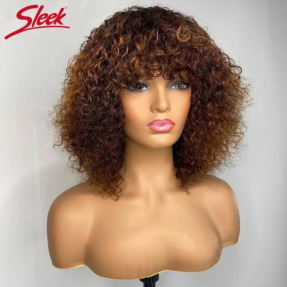 Jerry Curly Short Bob Human Hair Wigs With Bangs Wear To Go Glueless Wig Highlight Honey Water Wave Blonde Colored Wig For Women